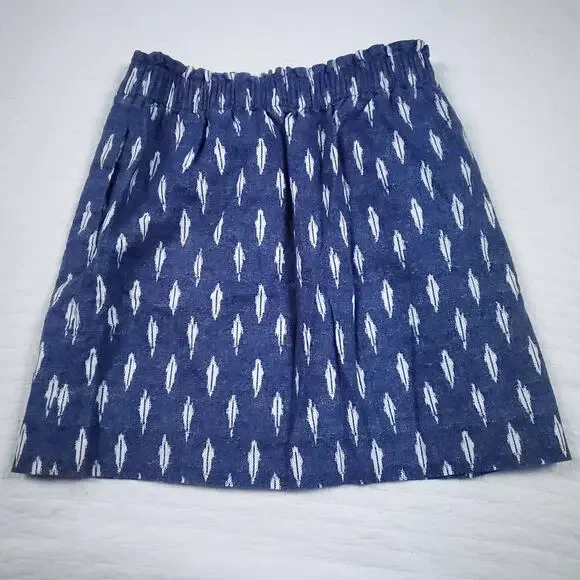 J.Crew Aztec Western Linen Blue Skirt Feather Design Pocket Paper Bag Waist 4 - Picture 7 of 8